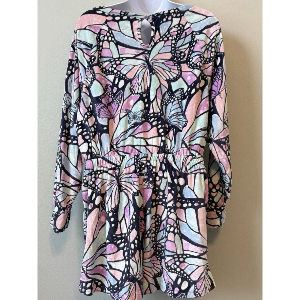 Justice Girls XL Romper Butterfly‎ Print Long Sleeve Slate Multi Flame Resistant